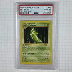 1999 Pokemon Base Set 1st Edition Shadowless Metapod #54 PSA 10 Gem Mint - Image 1