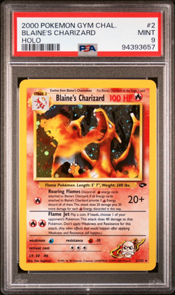 Vintage PSA 9 MINT 2000 Pokemon Gym Challenge Blaine's CHARIZARD Holo 2/132 #2 - Image 1