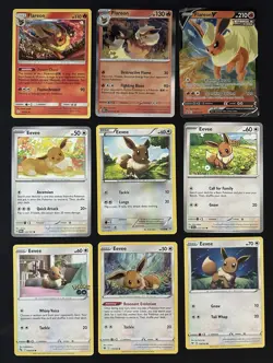 Pokemon TCG Eevee & Flareon V Lot: 9 Card Collection Set - Image 1