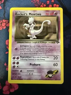 Pokemon Rocket’s Mewtwo 14/132 Gym Challenge Unlimited Holo Rare Card English LP - Image 1