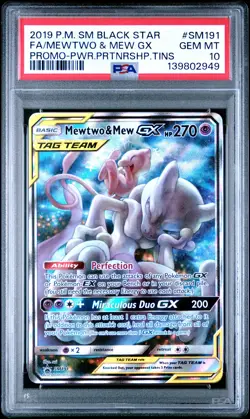 2019 POKEMON SM BLACK STAR PROMO #SM191 FULL ART/MEWTWO & MEW GX PSA 10 - Image 1