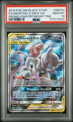 2019 POKEMON SM BLACK STAR PROMO #SM191 FULL ART/MEWTWO & MEW GX PSA 10 - Image 1
