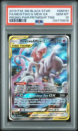 2019 POKEMON SM BLACK STAR PROMO #SM191 FULL ART/MEWTWO & MEW GX PSA 10 - Image 1