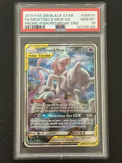 2019 POKEMON SM BLACK STAR PROMO #SM191 FULL ART/MEWTWO & MEW GX PSA 10 - Image 1