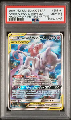 2019 POKEMON SM BLACK STAR PROMO #SM191 FULL ART/MEWTWO & MEW GX PSA 10 - Image 1