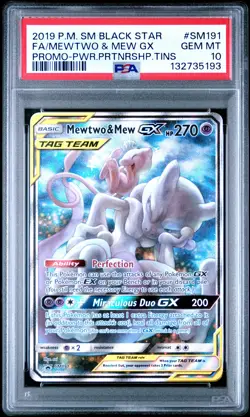 2019 POKEMON SM BLACK STAR PROMO #SM191 FULL ART/MEWTWO & MEW GX PSA 10 - Image 1
