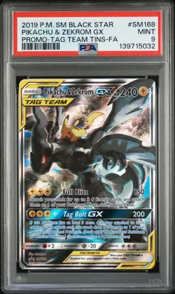 2019 POKEMON SM BLACK STAR PROMO #SM168 FULL ART/PIKACHU & ZEKROM GX PSA 9 - Image 1