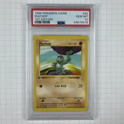 1999 Pokemon Base Set Shadowless 1st Edition Machop #52 PSA 10 Mint - Image 1