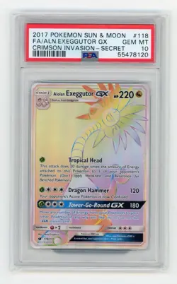 2017 Pokemon SM Crimson Invasion Alolan Exeggutor GX Secret Rare #118/111 PSA 10 - Image 1
