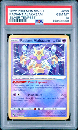 2022 Pokemon Radiant Alakazam 059/195 PSA 10 SWSH Silver Tempest - Image 1