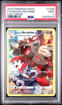 2022 POKEMON SWORD & SHIELD LOST ORIGIN #TG08 FULL ART/HISUIAN ARCANINE PSA 9 - Image 1
