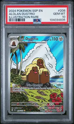 2024 POKEMON SSP EN-SURGING SPARKS ILLUSTRATION RARE #208 ALOLAN DUGTRIO PSA 10 - Image 1
