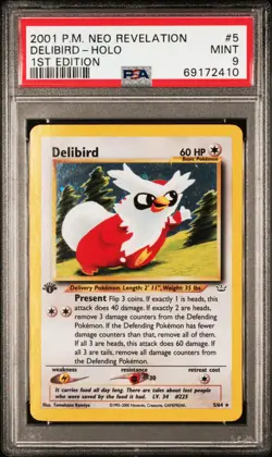 2000 Pokemon Neo Revelation Delibird 1st Edition Holo Rare #5 PSA 9 Mint - Image 1