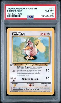 1999 POKEMON SPN #27 FARFETCH'D 1ST EDITION PSA 8 - Image 1