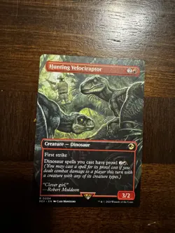 Magic: The Gathering Hunting Velociraptor Borderless Rare Jurassic World MINT - Image 1