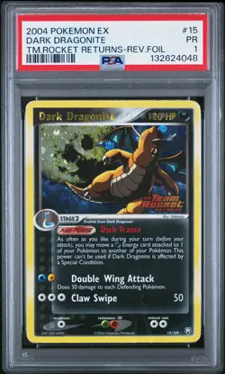 2004 POKEMON EX TEAM ROCKET RETURNS #15 DARK DRAGONITE-REVERSE FOIL PSA 1 - Image 1