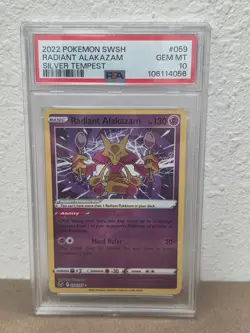 PSA 10 Gem Mint Radiant Alakazam 059/195 Silver Tempest Card SWSH Pokemon TCG - Image 1