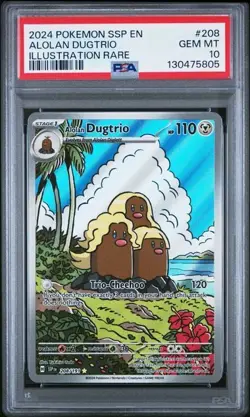 2024 Pokemon SSP EN-Surging Sparks Alolan Dugtrio #208 Illustration Rare PSA 10 - Image 1