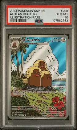 2024 POKEMON SSP EN-SURGING SPARKS ILLUSTRATION RARE #208 ALOLAN DUGTRIO PSA 10 - Image 1