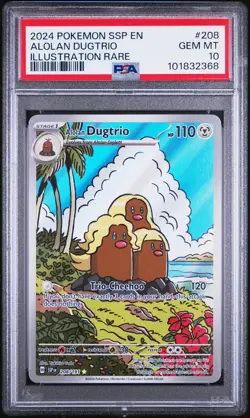 2024 POKEMON SSP EN-SURGING SPARKS ILLUSTRATION RARE #208 ALOLAN DUGTRIO PSA 10 - Image 1