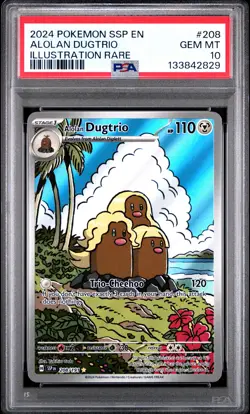 2024 POKEMON SSP EN-SURGING SPARKS ILLUSTRATION RARE #208 ALOLAN DUGTRIO PSA 10 - Image 1