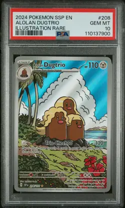 2024 POKEMON SSP EN-SURGING SPARKS ILLUSTRATION RARE #208 ALOLAN DUGTRIO PSA 10 - Image 1