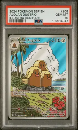 2024 POKEMON SSP EN-SURGING SPARKS ILLUSTRATION RARE #208 ALOLAN DUGTRIO PSA 10 - Image 1
