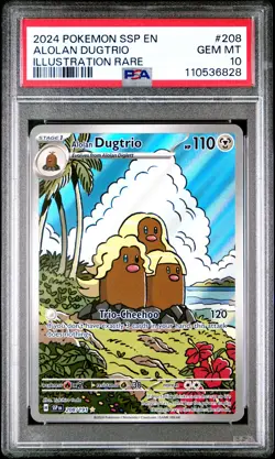 2024 POKEMON SSP EN-SURGING SPARKS ILLUSTRATION RARE #208 ALOLAN DUGTRIO PSA 10 - Image 1