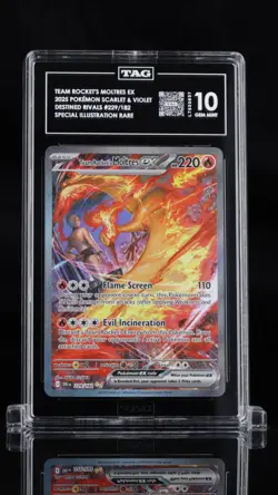 Pokemon Team Rockets Moltres EX 229/182 Sir Destined Rivals TAG 10 Gem Mint - Image 1