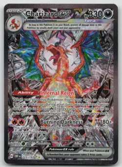 Pokemon TCG Sv03: Obsidian Flames Charizard EX Holo Card 223/197 NM - Image 1