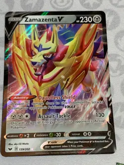 C1396 POKEMON TCG ZAMAZENTA V NM HOLO CARD #139 SWORD SHIELD RARE - Image 1