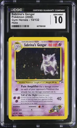 CGC 10 GEM MINT Sabrina's Gengar 2000 Gym Heroes 14/132 Holo Pokemon Card - Image 1