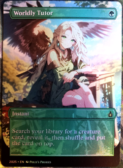 Worldly Tutor FOIL (MISCUT) Proxy Playtest Card with Custom Anime Girl Art - Image 1
