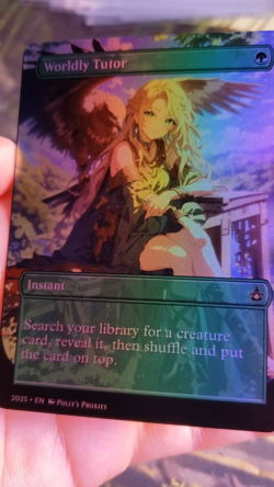 Worldly Tutor FOIL (MISCUT) Proxy Playtest Card with Custom Anime Girl Art - Image 2