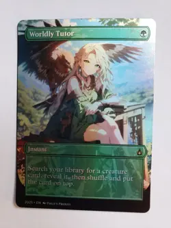 Worldly Tutor FOIL (MISCUT) Proxy Playtest Card with Custom Anime Girl Art - Image 3