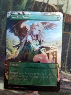 Worldly Tutor FOIL (MISCUT) Proxy Playtest Card with Custom Anime Girl Art - Image 4