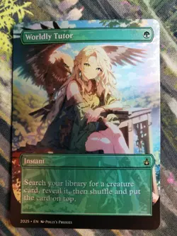 Worldly Tutor FOIL (MISCUT) Proxy Playtest Card with Custom Anime Girl Art - Image 5
