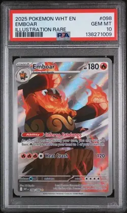 EMBOAR PSA 10 English Pokemon WHITE FLARE ILLUSTRATION RARE #098 Gem Mint 10! - Image 1