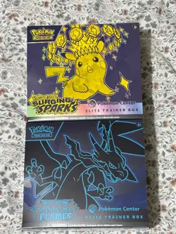 Pokemon Center Surging Sparks⚡& Phantasmal Flames 🔥 Elite Trainer Boxes Sealed - Image 1