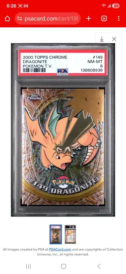 PSA 8 Dragonite Topps Chrome #149 Pokemon 2000 Vintage - Image 1