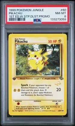 1999 POKEMON JUNGLE 1ST EDITION W STAMP DUELIST PROMO #60 PIKACHU PSA 8 - Image 1