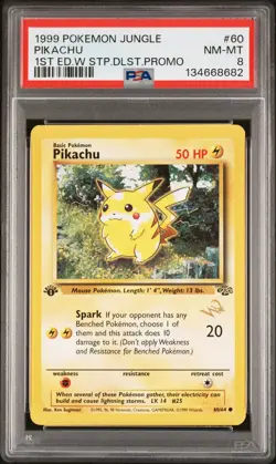 1999 POKEMON JUNGLE 1ST EDITION W STAMP DUELIST PROMO #60 PIKACHU PSA 8 - Image 1