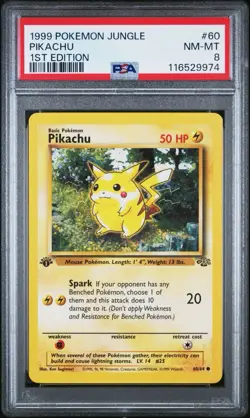 PSA 8 NM/MT 1999 POKEMON JUNGLE #60 PIKACHU 1ST EDITION ENGLISH - Image 1
