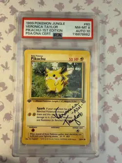 1999 Pokemon Jungle Pikachu 1ST EDITION PSA 8 60/64 signed Veronica Taylor 10 - Image 1