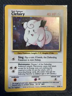 Clefairy Holo Rare 1999 Pokemon Base Set Unlimited #5/102 Moderately Played - Image 1