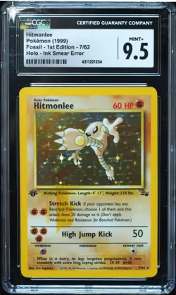 1st Edition Hitmonlee CGC 9.5 Cigar Stain Error Pokemon Card, Super RARE - Image 1