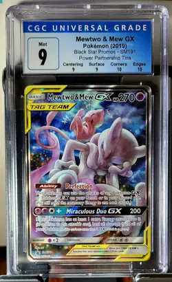 Mewtwo & Mew GX SM191 CGC 9 Mint Tag Team GX Alt Art Promo Holo Pokemon - Image 1