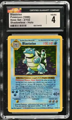 1999 POKEMON BASE SET BLASTOISE SHADOWLESS-HOLO GRADED SLAB CGC 4 - Image 1