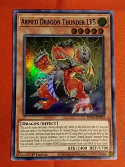 Yu-Gi-Oh! Armed Dragon Thunder LV5 BLVO-EN003 Super Rare 1st Ed - Unplayed Mint+ - Image 1
