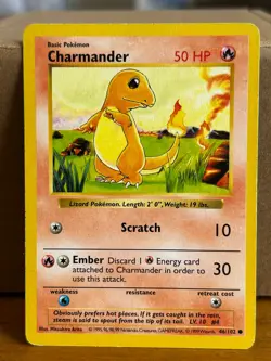 Shadowless MP Pokemon Base Set Charmander Card 46/102 WOTC English - Image 1